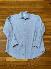 David Donahue Dress Shirt Men's Size XL Blue Plaid Button Down Long Sleeve