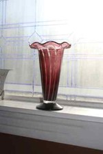 Tall Fenton Glass Amethyst Purple Vase with White Stripes