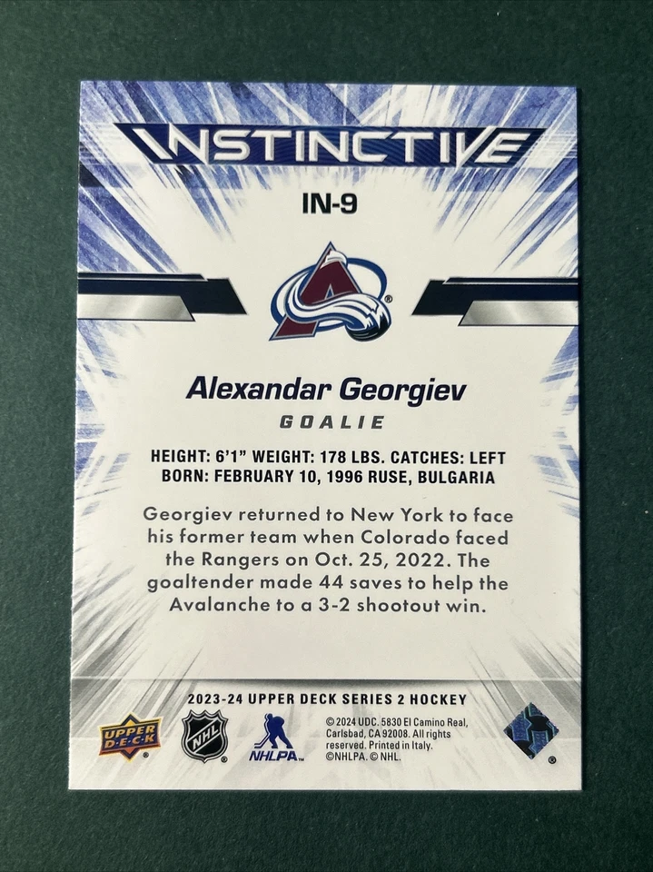 2023-24 UD Upper Deck Series 2 Instinctive - IN-9 Alexandar Georgiev, Colorado A - Image 3 of 3