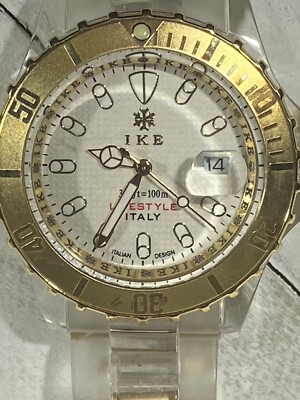 New! IKE Lifestyle Women's Watch Plastic Bracelet Gold / White 973