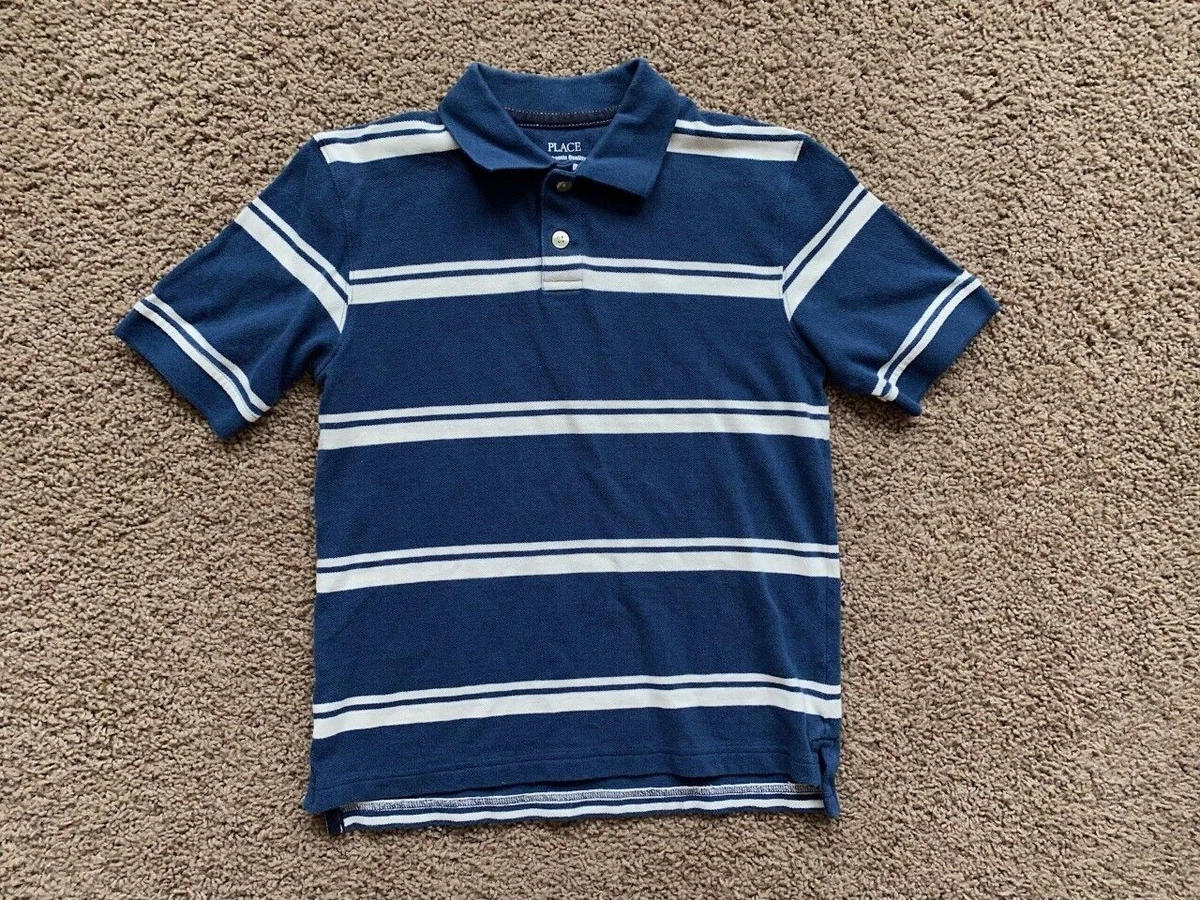 THE CHILDREN S PLACE boys polo shirt size 7 8 blue white striped short sleeve