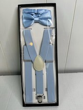 New Kid Boy  s Y back Suspender Light Blue adjustable clip on And Bowtie Formal