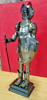 Warrior security guard, Sculpture with body shield and battle sword silver metal