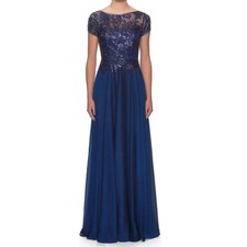 La Femme Navy Floral Lace & Satin Gown Size 4 New $388