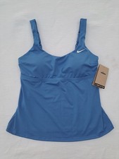 Nike Women's Medium Tankini Swim Swimsuit Top Essential Scoop Neck Blue NESSA224