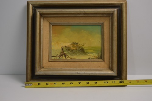 Vintage Painting Ocean Beach Surf Seagulls Seaside Fence Signed Muted Colors - Picture 12 of 13