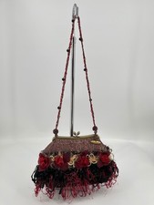 Vintage Mary Frances Beaded Handbag Red Black Floral Frame Bag Evening Purse
