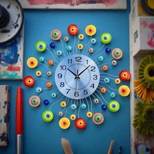 New Starburst Wall Clock Silver w/Drops. Mid Century Modern