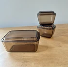Vintage Pyrex Corning Amber Smoked Glass Refrigerator Dish Set Of 3