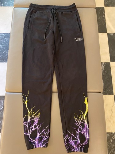 Designer Cotton Joggers Sz. Large Black w/Lightning Bolt Design Fit 31 "W  31" L