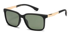 Mens Polarized Fashion Sunglasses - Black Frame Gold Accents - Forest Green Lens