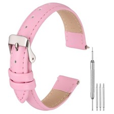 Leather Watch Band, 16mm Release Watch Strap for Men, Pink