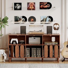 PeacefulHues 55" Record Player Stand Wood Vinyl Storage Cabinet WALNUT