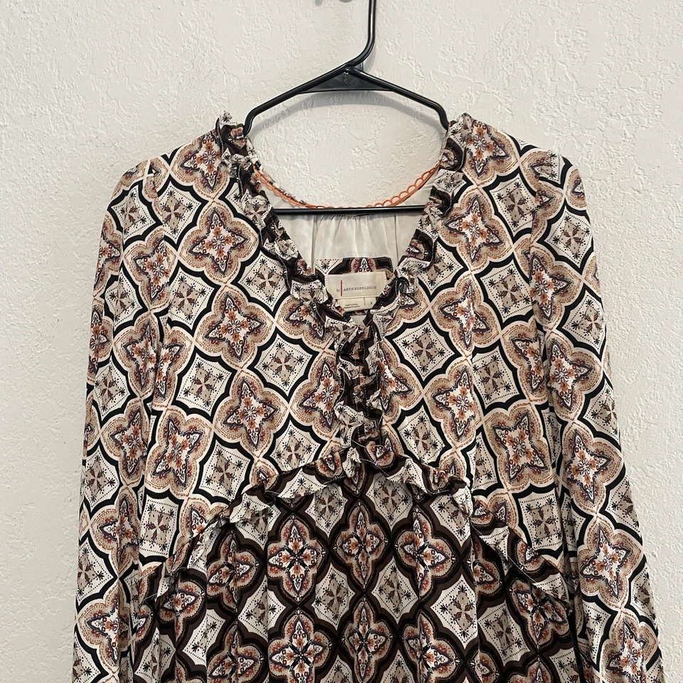 Mini Vestido Bohemio Boho Anthropologie Pequeño Niveles Cuello en V Vaquera Cottagecore Foto 4 de 4