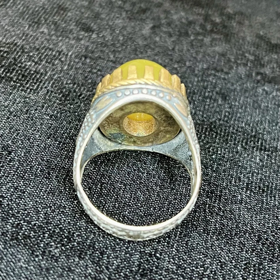925 银男士戒指 • 黄色玉凸圆形 • 土耳其手工制作 — 第 3/4 张图片