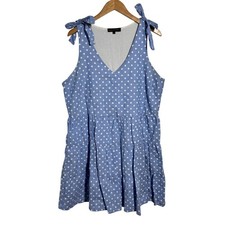 Gibsonlook Polka Dot Bow Tie Mini Sun Dress Women XL Blue White Preppy Spring