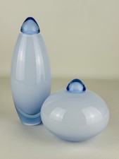 Murano Glass Coppia Di Vasi In Vetro Azzurro Sommerso Arte Venezia Design 1980