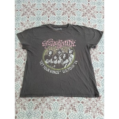 Aerosmith Get Your Wings US Tour 74 Graphic T-Shirt Gray XL Band Tee Rock Relaxe