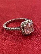 Sterling Silver 925 Square Pink Topaz  Clear Stone Ring Size 8