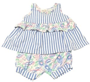 Vtg 80s/90s Cottagecore Floral & Stripe Ruffle Bloomer Shorts Set - 2pc 18 M