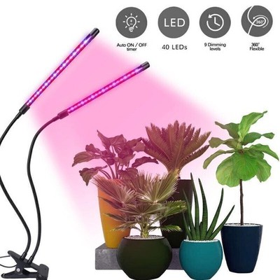 Plant Grow Light Gooseneck Dual Head LED Lamp Hydroponics Greenhouse Dimmable