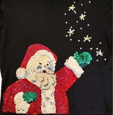 Vintage 2004 Heirloom Collectibles PXL Christmas Sweater Sequins Santa Festive