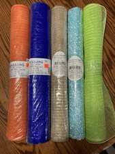 5 Roll Lot Floral Mesh Wreath Ribbon Metallic Poly 21 Wide By Various Lengths