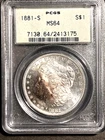 Beautifully Rainbow Toned, 1881-S Morgan Silver Dollar, $1, PCGS MS64, Stunning