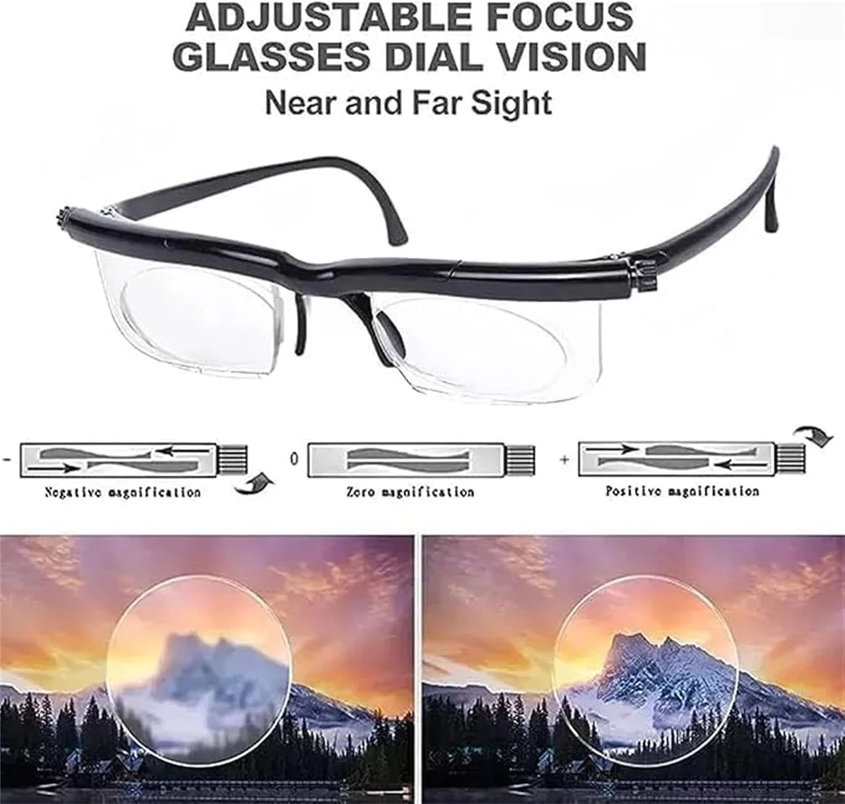Dial Adjustable Glasses Variable Focus For Reading Distance Vision Eyeglasses