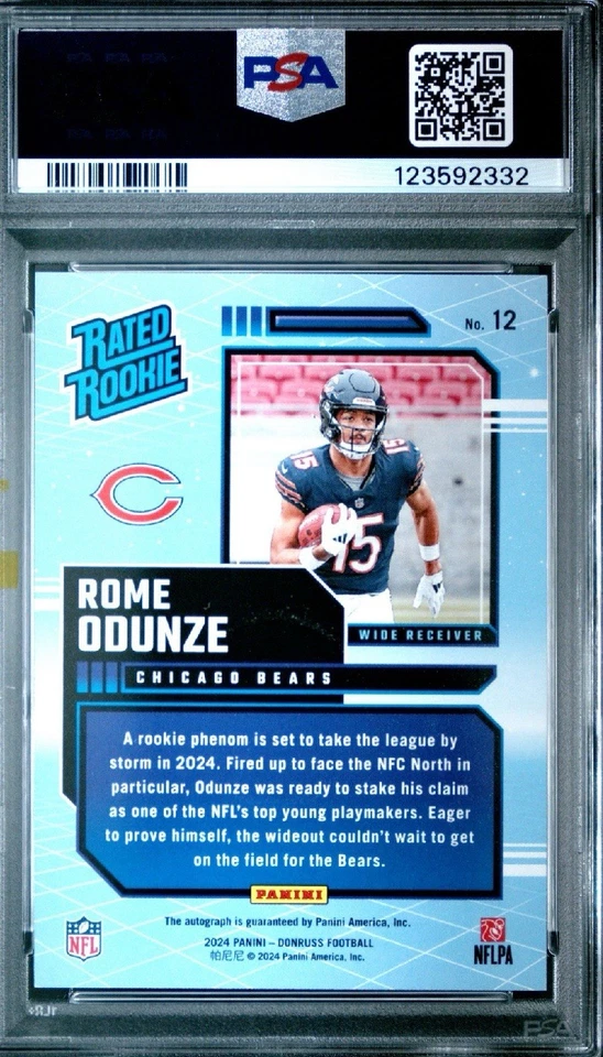 Fútbol americano Panini Donruss Roma Odunze 2024 clasificación retro novato automático/99 PSA 9 Foto 2 de 3