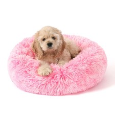 Calming Donut Dog Bed for Small to Medium Dogs  Cats - Plush Faux Fur Anti-A...