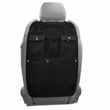 Black Car Seat Back Organizer with Multiple Pockets and Hooks