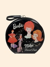 VTG 1963 Barbie Midge Travel Pals Case Black Round Vinyl Mid Century Mod Mattel