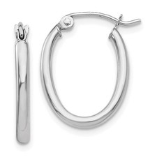 2mm x 18mm Polished 14k White Gold Classic Oval Tube Hoop Earrings