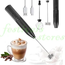 Electric Milk Frother Handheld Whisk Mixer Stirrer Coffee Egg USB Rechargeable👍