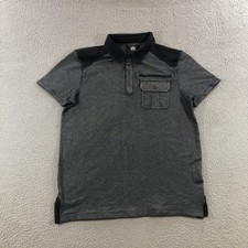 Rock Republic Polo Shirt Mens Medium Gray Black Contrast Pocket Casual Stretch