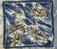 Vintage Blue Rayon Horse Scarf Likely From 60s Brand Unknown. 27  x 29  Pre-owne