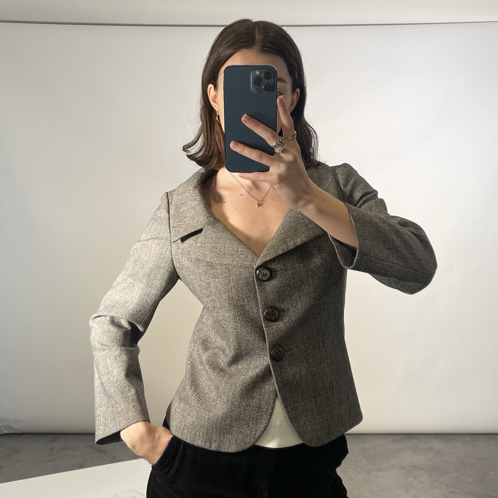 FLANNELS Grey Houndstooth Single Breasted Cropped… - image 10