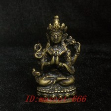 Ciondolo Statua Buddha 4 Braccia Intaglio Bronzo Tibet Cinese 1,8 Pollici Collezione