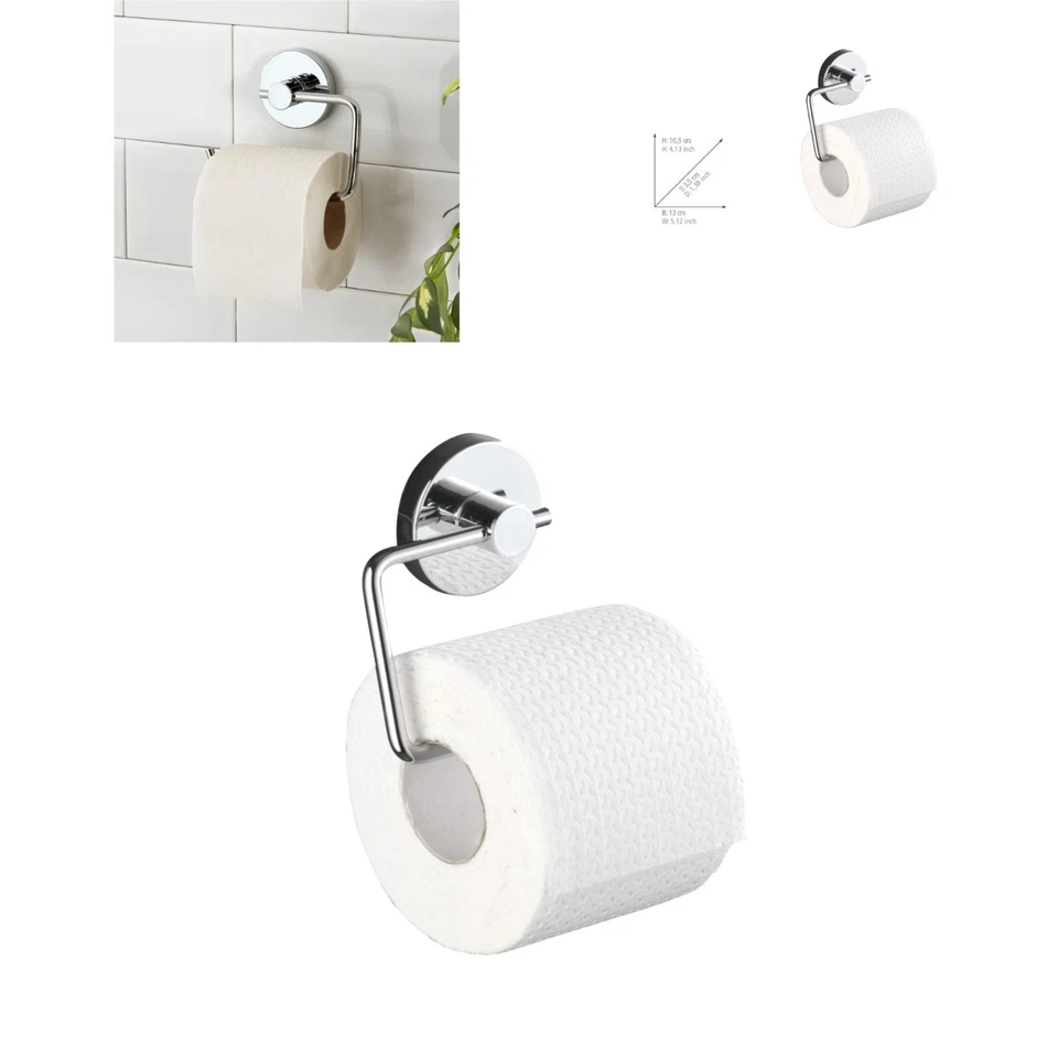 WENKO Porte Papier Toilette Mural Autocollant Chrome Milazzo - Photo 1/4
