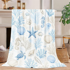 Coastal Ocean Beach Throw Blanket for Coastal Ocean Beach Lovers, Cozy Fleece Fl