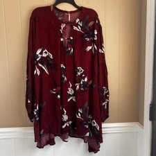 FREE PEOPLE Women’s Smooth Talker Floral Tunic Mini Dress Burgundy - Size M