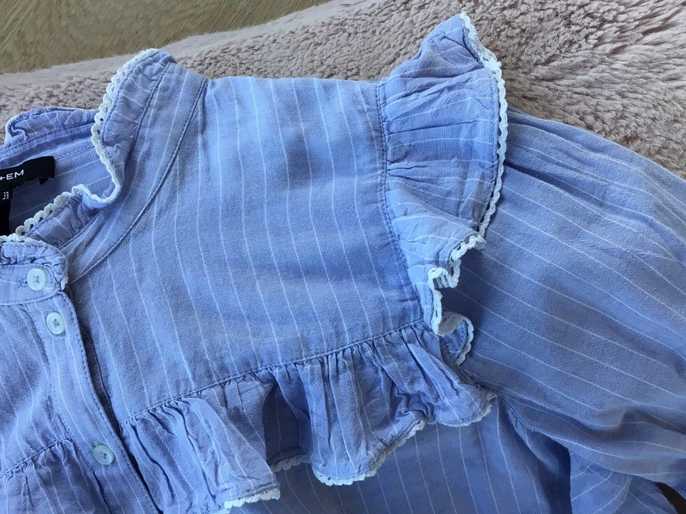 ME+EM Womens Size 16 Cotton Voile Long Sleeve Stripe Frill Ruffle - Image 3 of 4