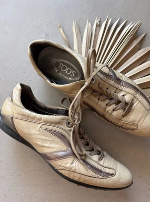 Sneakers femme Tods cuir beige doré taille 39,5 très bon état luxe casual - Photo 1/4