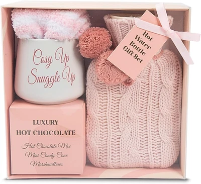 BAYTRADE Hot Chocolate Gift Set Mug Socks Hot Water Bottle | Xmas Gift for Women Her Mum