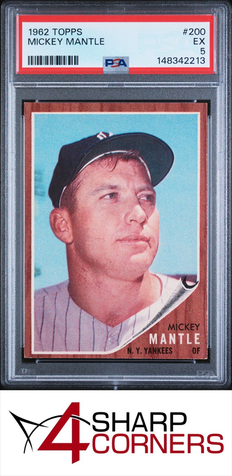 1962 TOPPS #200 MICKEY MANTLE YANKEES HOF PSA 5 view 1