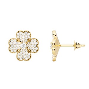 Authentic 0.72 Ct Moissanite Lucky Four Leaf Clover Stud Earrings 14K Yellow Gold Plated