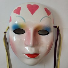 Ceramic Harlequin Mask Unisex Vintage Hearts Rainbow Wall Decor Mardi Gras