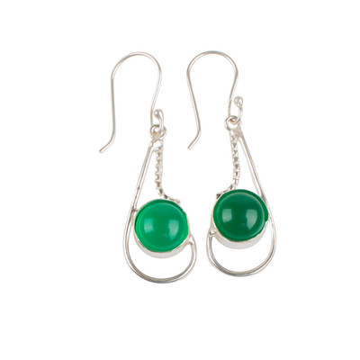 Green Onyx Cab 925 Sterling Silver Handmade Earring 1.90'' Gift For Sister