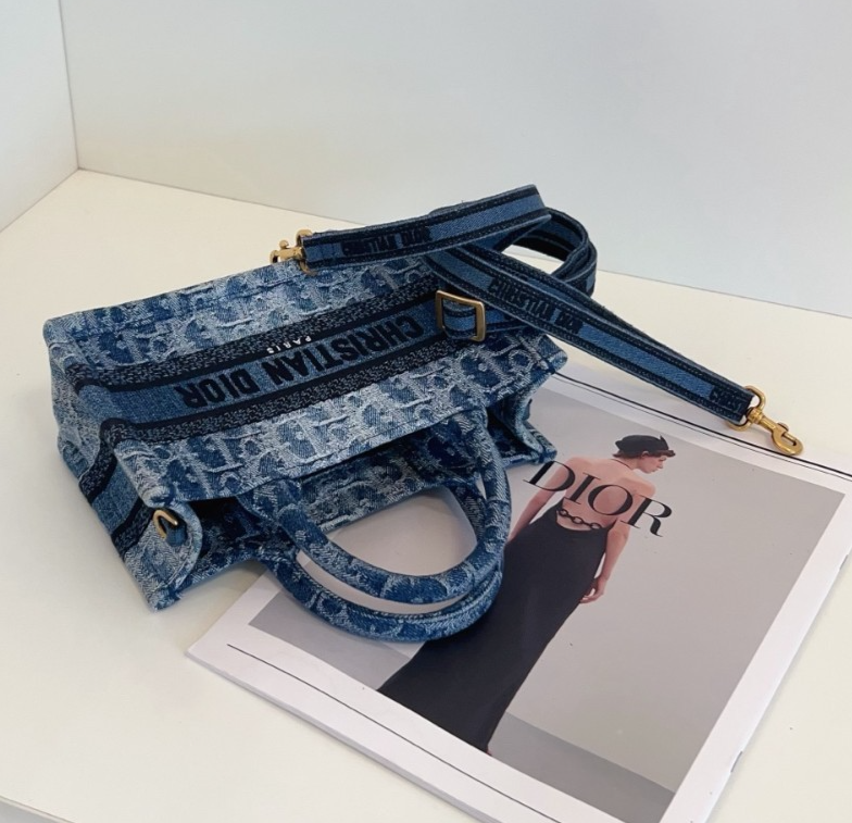 Christian Dior Tote mini Denim Top Handle 2way Shoulder Handbag